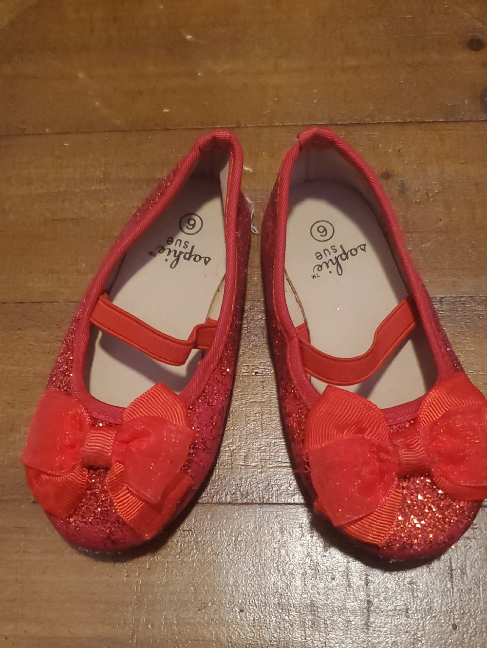 Girls Red Glitter Bow Dress Flats with Elastic Strap by Oopla Sue